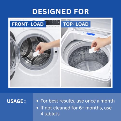 Image of Klenzmo by Kleenest Washing Machine Cleaner Descale Tablets (Pack of 8)- Descaler for Top & Front Load Machines | Drum & Tub Cleaner for Effective Limescale Removal
