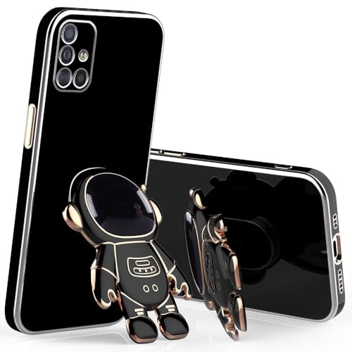 Image of Silicone For Samsung Galaxy A71 Case Cute 3D Astronaut Stand Design Camera Protection Shockproof Soft Back Cover (For Samsung Galaxy A71, Black)