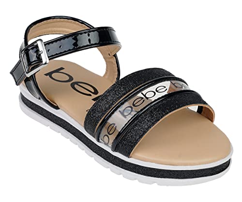 bebe Girl's Fashion Sparkly Flat Sandals with Fancy Glitter and Clear Vinyl Strap2