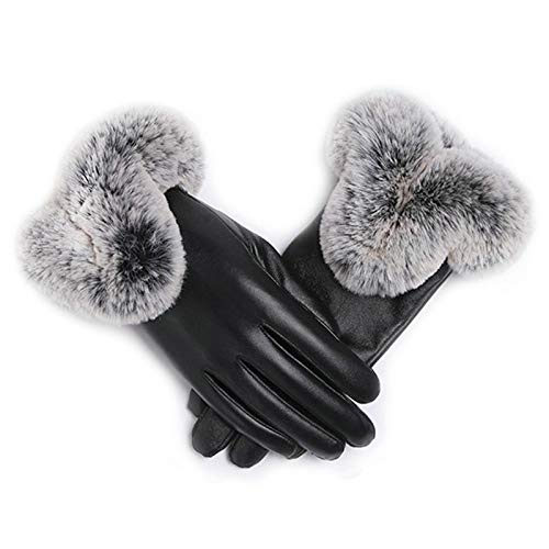 Elonglin Women Soft Faux Leather Gloves, Fleece Lined Cold Weather Winter Windproof Waterproof Gloves Thick Warmer Mittens