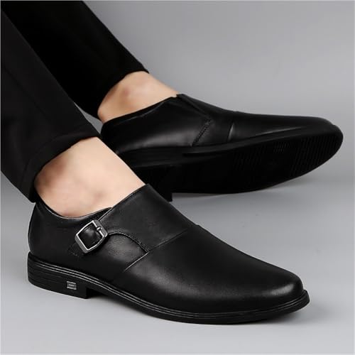Dress Oxford for Men Slip On Monk Strap Burnished Toe PU Leather Slip Resistant Low Top Block Heel Rubber Sole Working3