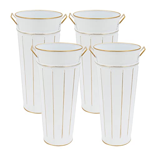 Auleset Galvanized Vase 12" Metal Flower Bucket Tin Vases For Home Decor,Farmhouse,Set Of 4,White #TOP27