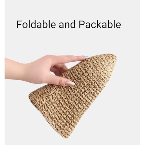 Image of Womens Floppy Straw Sun Hat Packable Wide Brim Summer Beach Hat Foldable Crochet Bucket Hats
