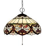 asfgchh lampada a sospensione a 3 luci in stile tiffany, design barocco da 16 pollici, in vetro colorato, illuminazione a sospensione per sala da pranzo, cucina, ristorante, corridoio, bar, lampadar