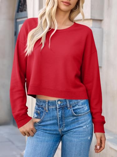 Image of Saodimallsu Womens Bow Sweater Cropped V Neck Long Sleeve Pullover Tops