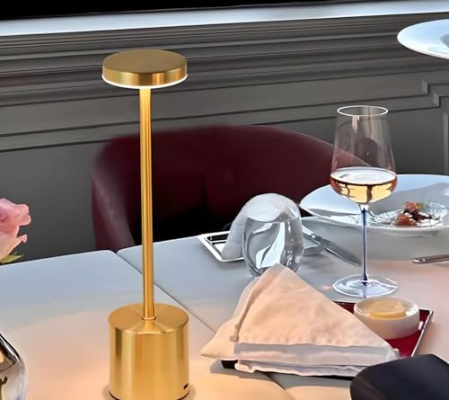 Luminária Abajur de Mesa Moderna Sem Fio Recarregável com Variação de Led e Dimmer, 32cm (Dourado)