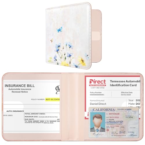 Image of CoBak Car Registration and Insurance Holder - Vehicle Glove Box Car Organizer, Auto Truck Comparment Accessories Case for Essential Document, Driver License, Cards (Oil Painting Pink)