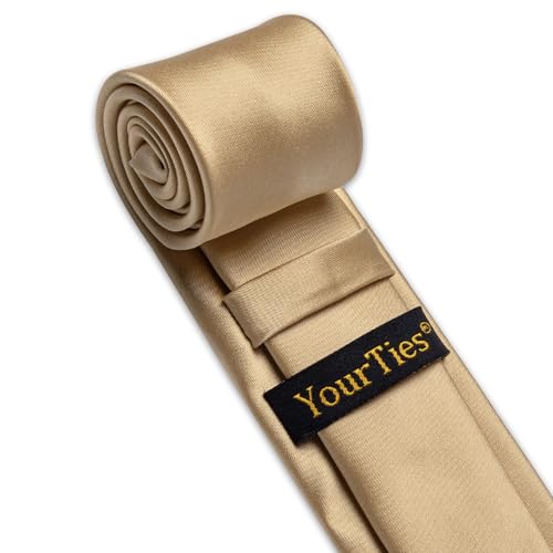Image of YourTies Skinny Ties for Men Satin 2.4 inch Slim Necktie with Pocket Square Tie Clip Set Solid Color Wedding Party Business