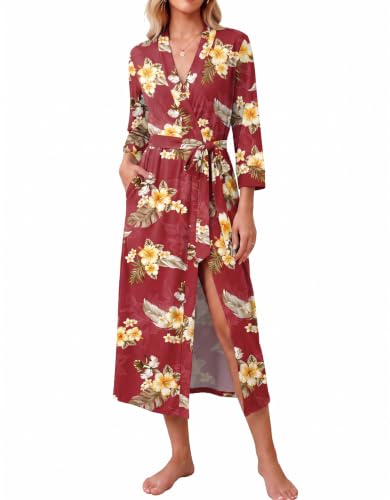 Image of Ekouaer Women Robes Long Knit Bathrobe Soft Kimono Loungewear with Pockets