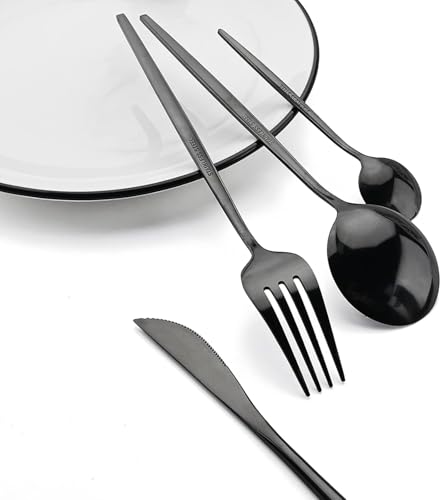 Image of Charcoal Black Silverware Set | 24-Piece Satin Finish French Style Stainless Steel Flatware | Elegant Giftable Box | Dishwasher Safe Cutlery for Home, Restaurants & Corporate Gifting