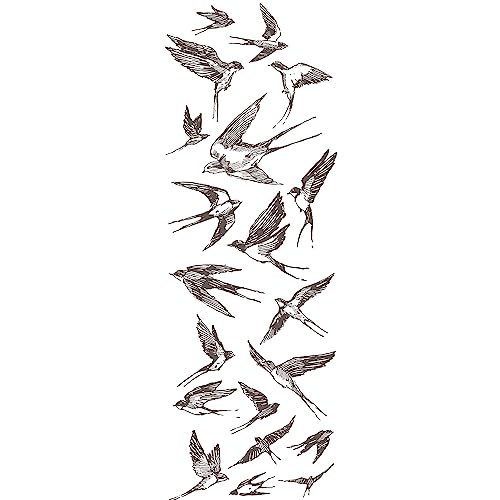 Sticker mural autocollant Oiseaux, hirondelles noir et blanc, 68x24cm, décoratif, dessiné à la main, décoration intérieure.