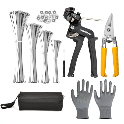 Heavy Duty Metal Zip Ties Tool Kit with 100pcs Self-locking Stainless Steel Zip Ties, Metal Tie Wrap Gun Kit for Chain Link Fence ties,Stainless Steel Cable Tie Gun for Fastening Cutting