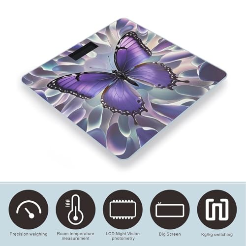 Balanza digital para baño con arte de mariposa morada miniatura 3