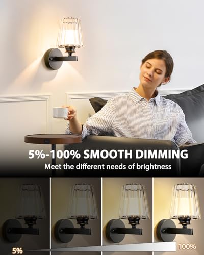 Image of Adetu 10.4 Inch Crystal Wall Sconces Set of 2, Battery Operated Wall Sconce | 10000mAh Dimmable Magnetic Bulbs and Remote, 5%-100% Dimmable, RGB Rechargeable Wall Lamp for Bedroom Living Room Decor