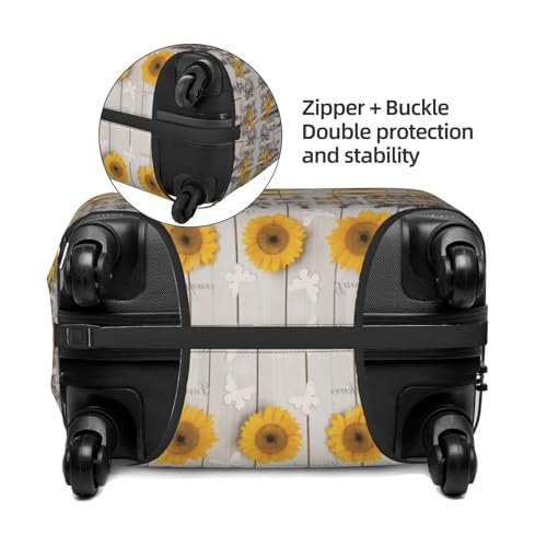 Sunflowers On Wooden Print Luggage Suitcase Cover Protector Luggage Washable Covers With Concealed Zipper4
