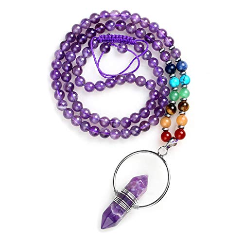 Top Plaza 7 Chakra Healing Crystal Amethyst Natural Stone Beaded Necklace Yoga Meditation Reiki Jewelry for Women