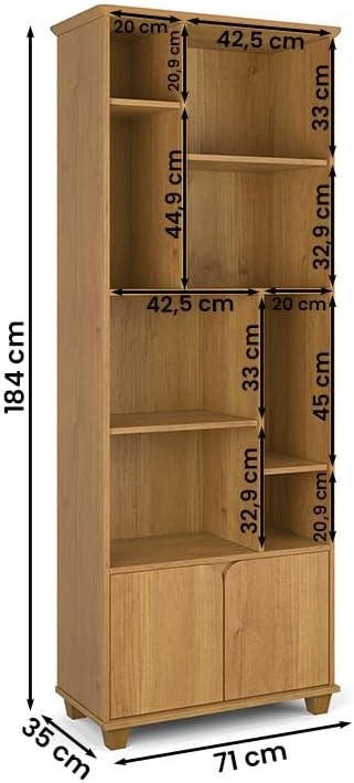 Livreiro Taurus Sala Escritório com 2 Portas e Nichos Cinamomo