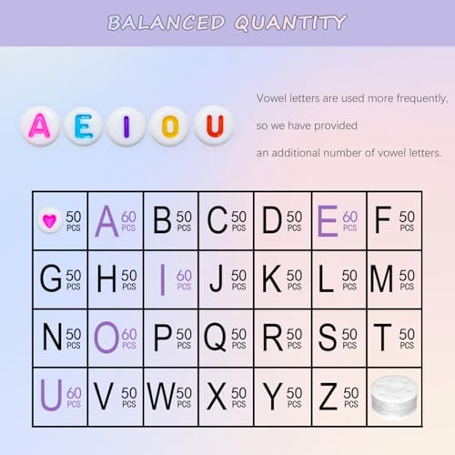 Image of Amaney 1400pcs Colorful Letter Beads 4x7mm Alphabet A-Z Heart White Flat Round Acrylic Beads and Crystal Line for Jewelry Making Bracelets Necklaces Key Chains (Colorful Heart)