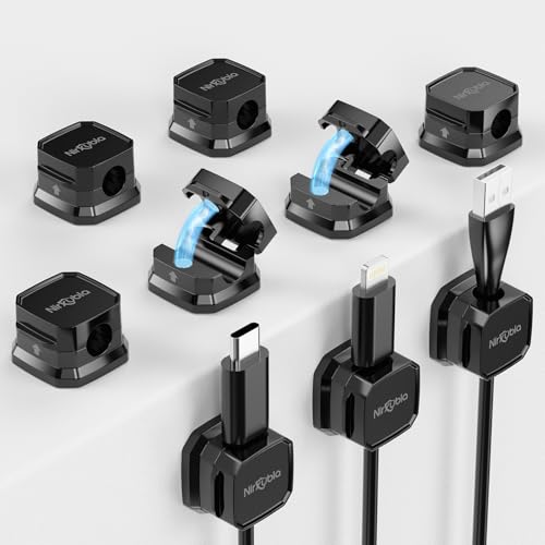 [9 Pack] Magnetic Cable Clips,Easy to Adjust Cables or Wires,Enhanced Adhesive Wire Holder Keeper Organizer,Desk Cable Management, NIRXUBLA Cable clips for office,car,kitchen,workspace,Bedroom (Black)