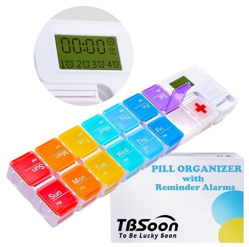 7 Day Medicine Pill Organizer, 4 Reminder Alarms, Loud Sound,