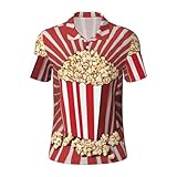 DUWAA Camisas de golf con estampado de palomitas de maíz para hombre, polos deportivos, camiseta hawaiana de manga corta que absorbe la humedad, Negro -, Large
