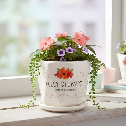 Image of Xtore Charming Floral Printed Ceramic Planter with Drainage Tray | Decorative Indoor Flower Pot for Home, Office Desk & Balcony Styling (Multicolor - Planter only)