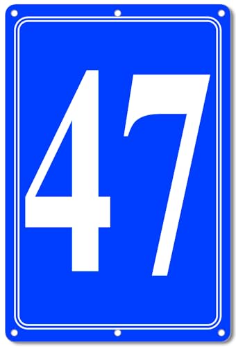 Image of Premium Aluminum Number Signs 47, Metal 12 inch X 8 inch Blue Numbered Signs Outdoor for Parking Lots, Floor, Dock, Court, Aisle, Field, High Visibility, No Fade, Weather-resistant