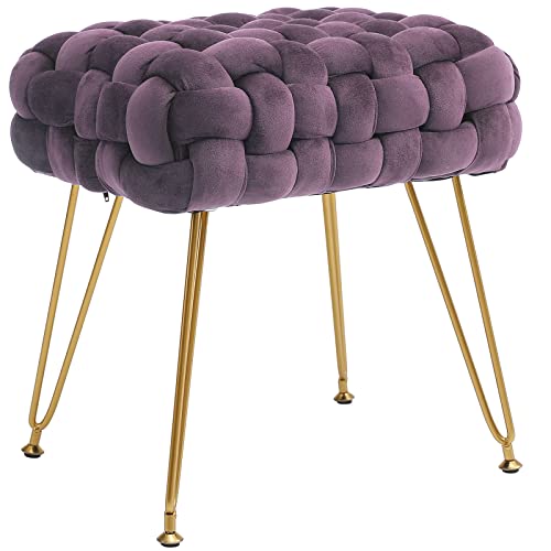 Cuyoca Ottoman Velvet Upholstered Foot Rest Vanity Stool With Metal Legs, Modern Contemporary Accent Stools, Makeup Footstool, Blush #TOP23