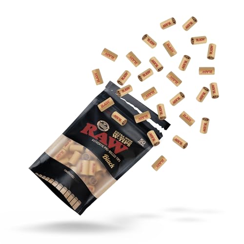 RAW Black Extra Wide Pre-Rolled Filter Tips - 1 Bag of 50 Tips - RAW Brand Tips for Perfect Filtered Rolls - Enhanced Smoking Experience - 10 mm Wide