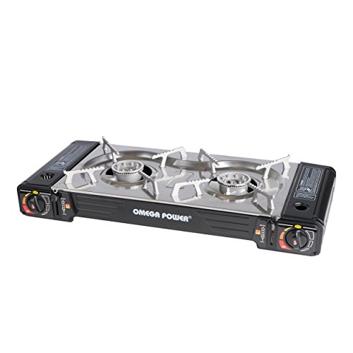 Portable Camping Stove Top and Grill for Cooking Outdoors, Double Burner Fueled by Butane Gas - Leaderware