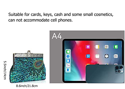 Vistatroy Vintage Style Beaded And Sequined Evening Bag Wedding Party Handbag Clutch Purse For Women Evening (Peacock Blue) #TOP2