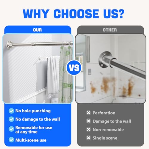 Nickel No-Drill Shower Rod - 32-80 Inches, Anti-Slip Tension Curtain Rod