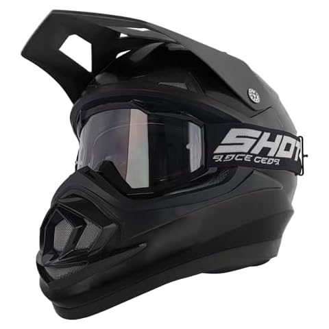 Matt Black Motocross Helmet with Goggles Cover