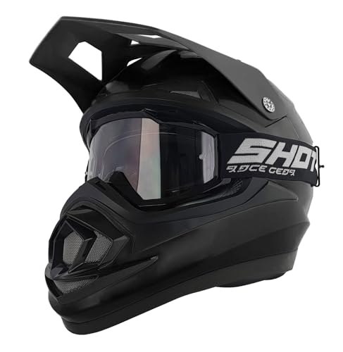 Adults Motocross Helmet Matt Black + Free Set Of MX Goggles ECE 22.05 + ACU Gold Approved MX Enduro Motorcycle Crash Helmet (Small)