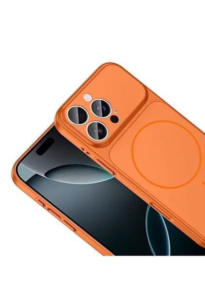 Image of for iPhone 15 Pro |Convert to 17 pro /17 Pro Max Style Premium Back Glass Converter Cover Magnetic Case for iPhone 15 Pro (Orange)