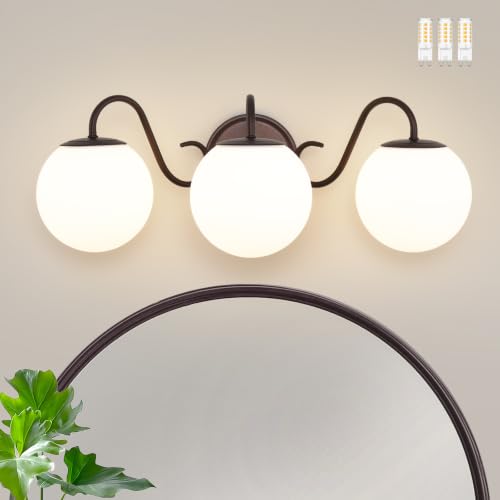 Image of Oil Rubbed Bronze Bathroom Vanity Light Fixtures Over Mirror 3 Lights