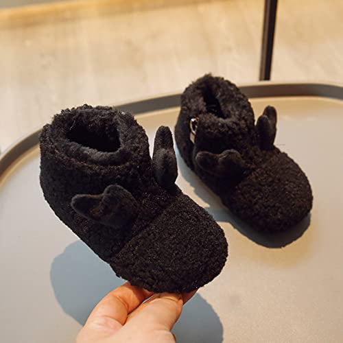 Winter Children Toddler Ankle Boots Shoes Boys Girls Flat Plush Warm Booties Comfortable Cartoon Indoor Slippers (Black, 6-7 Years Little Child)3
