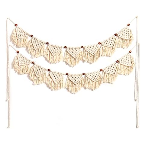 Eiyye Handmade Wall Hanging Fringe Panels Garland Banner Woven Tapestry Cotton Crochet Decor Macrame Bohemian Art Decor (7-flag x2) Cover