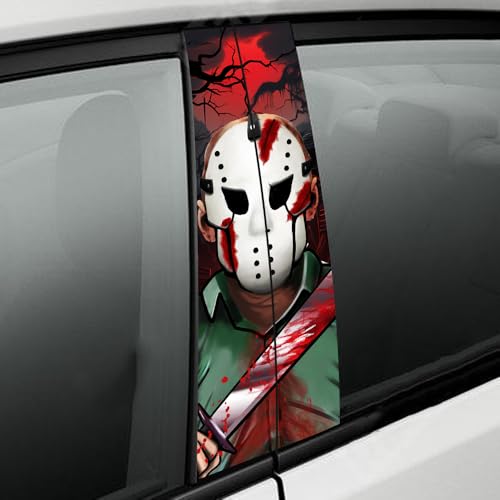Image of Halloween Cars Body Horror Sticker, Halloween Car Center Pillar Decals,Classic Horror Movie Characters Peeking Decal Michael Scary Child Vinyl Stickers (Mask Man)