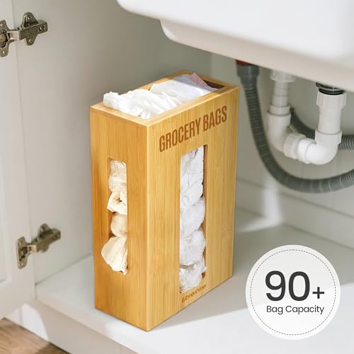 Extra Large Bamboo Grocery Bag Holder & Plastic Bag Organizer, Under Sink Cabinet or Wall Mounted Storage, Space-Saving Dispenser for Kitchen, Pantry, Garage, Laundry Room - Image 4