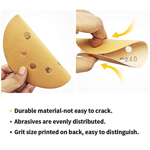 SPEEDWOX 50 Pcs 5 Inches 8 Hole Sanding Discs 240 Grit Dustless Hook and Loop Sandpaper for Random Orbital Sander Yellow Finishing Discs for Automotive Woodworking - Image 3