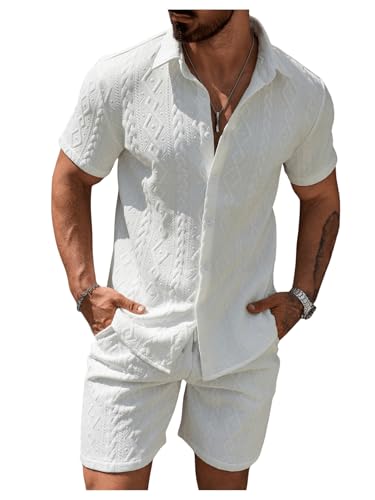 Men's 2 Piece Beach Vacation Outfits Short Sleeve Button Down Shirt and Shorts Clothing Set