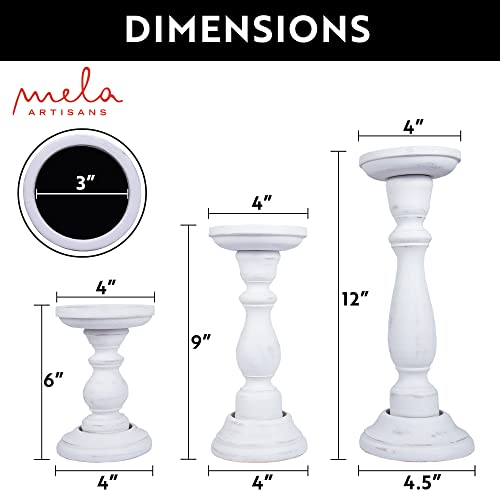 Mela Artisans AZCA2004-M Shabby White Hand Carved Wooden Pillar Candle Holders thumb #1