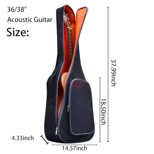 moosiker 36 38 Inch Acoustic Travel Guitar Case Soft Thick Padding Waterproof Guitar Cases Gig Bag Adjustable Shoulder Strap Guitar Accessories Black (38Inch-7MM Thick Black, Acoustic guitar)