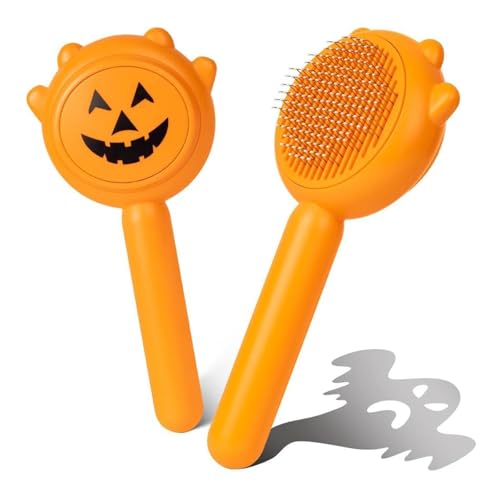 Image of Cat Brush for Shedding, Pumpkin Cat Brushes with Gentle Bristles and Release Button, Gentle Self Cleaning Pet Brush for Indoor Cats and Dogs Daily Grooming Tool During Shedding Season