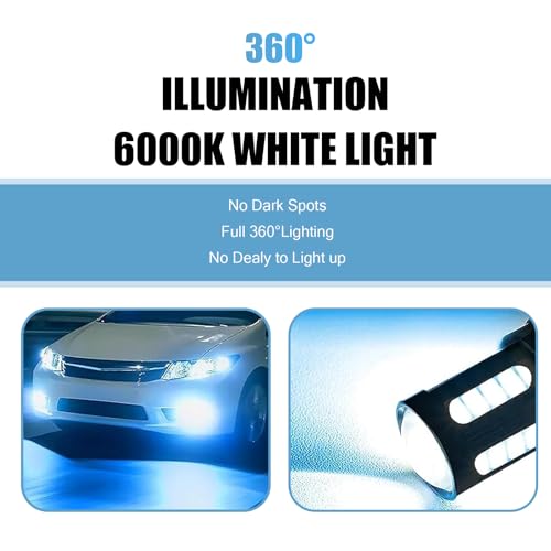 getfay 2 PCS Car 9006 LED Fog Light, 2.4\" x 0.7\" x 0.9\" High Brightness COB Chip 360 Degree Uniform Illumination with Lens, Alloy Waterproof Housing Plug and Play Bulb, Universal for Cars (Ice Blue)