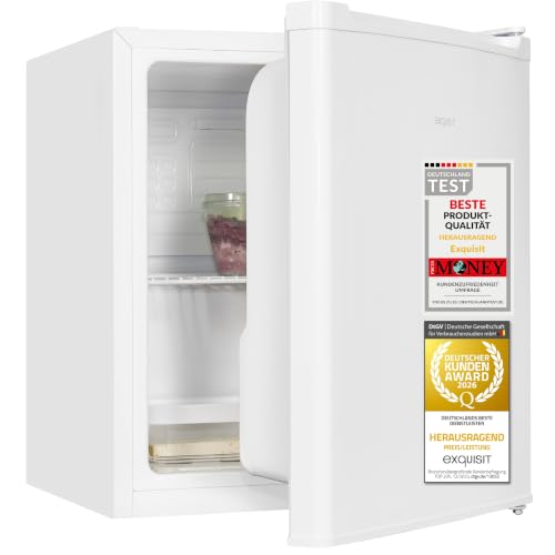 Exquisit Mini Kühlschrank | 40 l Nutzinhalt, Energieeffizienzklasse E, 39 dB Geräusch, manuelle Temperaturregelung, elektromechanisches Thermostat, 2 Türablagen | KB505-V-040E weiss