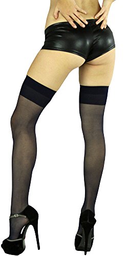 Image of ToBeInStyle Women's Sheer Banded Thigh High Socking w /Opaque Band