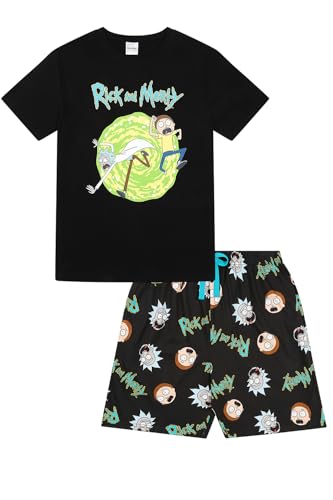 RICK AND MORTY Conjunto de pijama corto para hombre, Negro, L