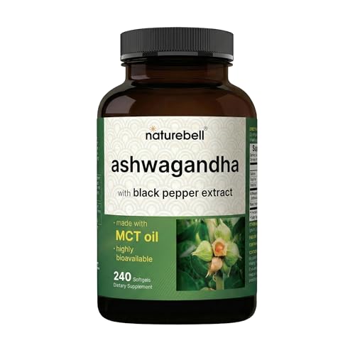 NatureBell Ashwagandha with Black Pepper Extract - 240 Softgels - Made with MCT Oil - Highly Bioavailable